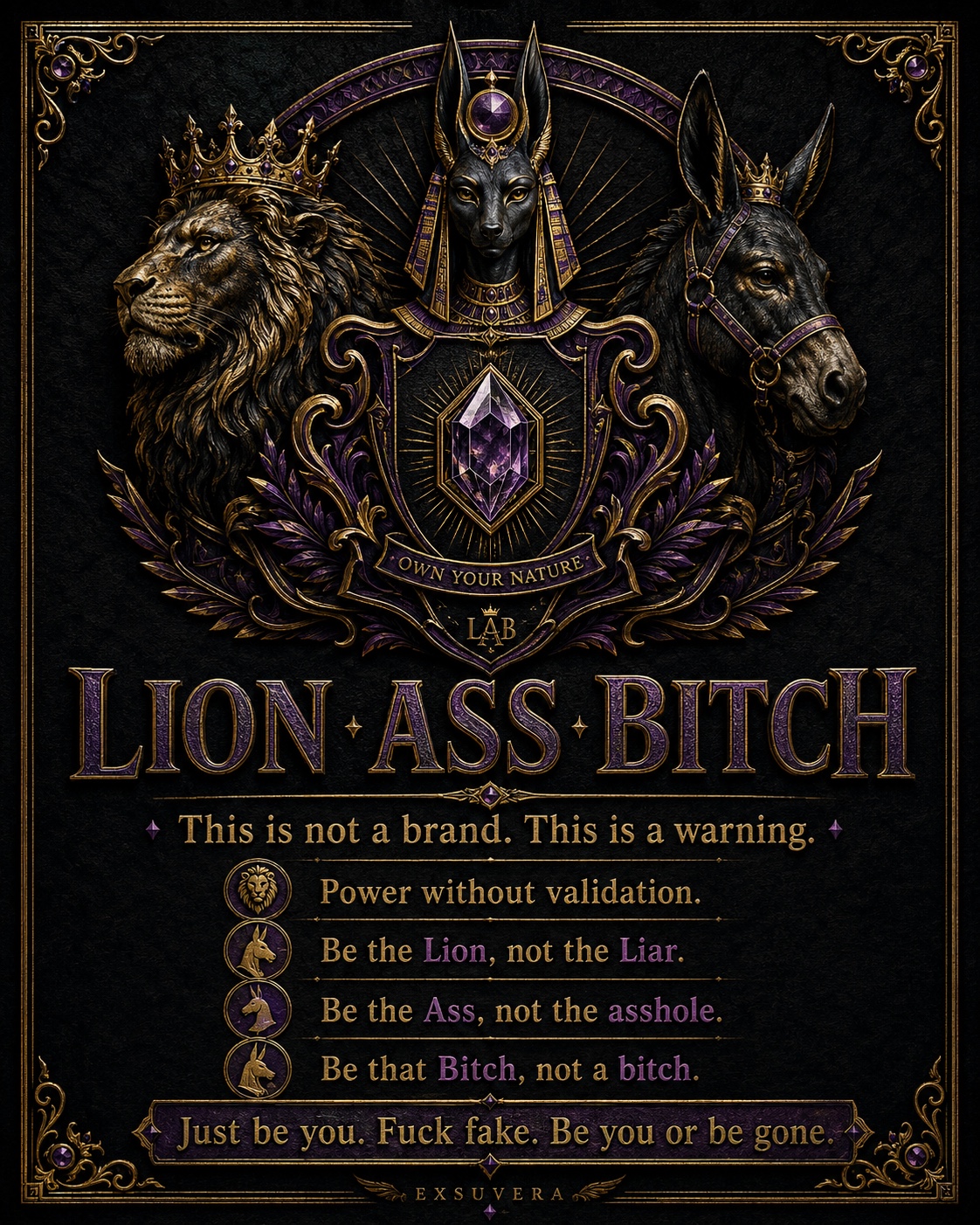 Lion Ass Bitch crest and manifesto